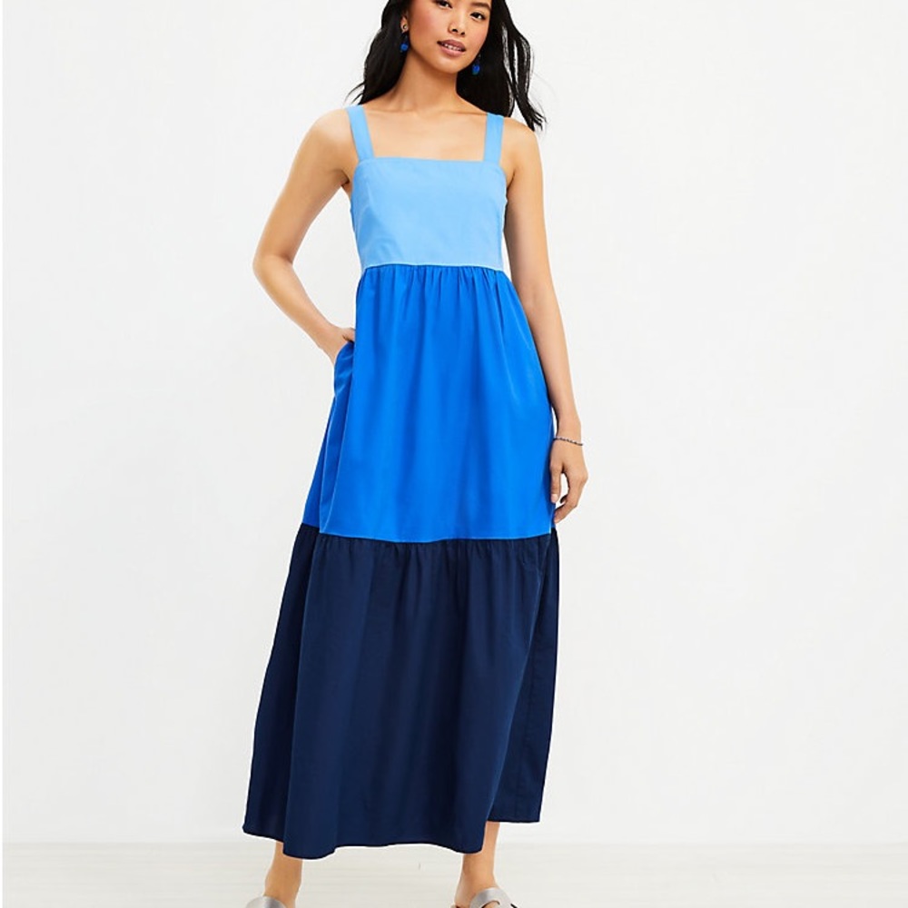 LOFT Petite Colorblock Tiered Maxi Pocket Dress - worn once!